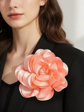 Peach Oversized Fabric Camellia Flower Brooch Pin Hairpin 3D Womens Statement